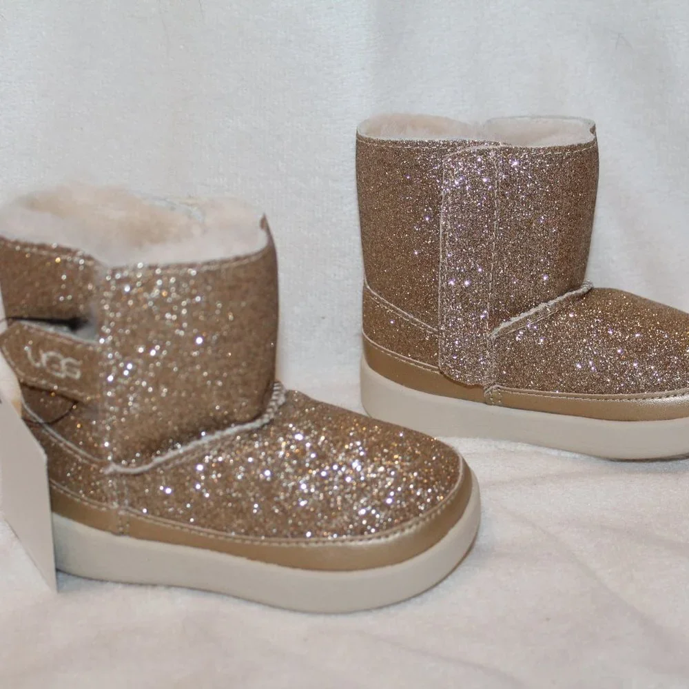NIB UGG‎ INFANT KEELAN GLITTER GOLD SHEARLING LINED BOOTS